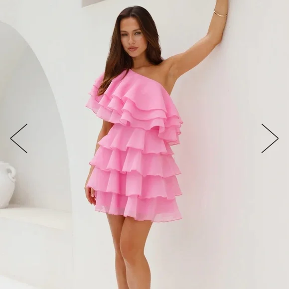 strapless open back dress One Shoulder Hot Pink Sequin Bodycon Mini Dress – Dressesforparty main image 0